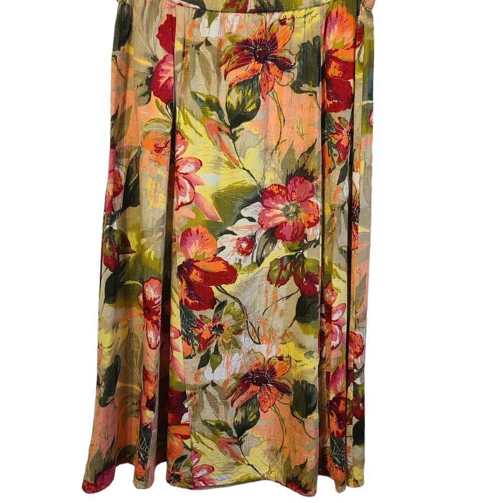 Koret Floral Midi Skirt Size 14 Vintage Red Orange Green Rayon A-Line Pleated - Picture 4 of 12
